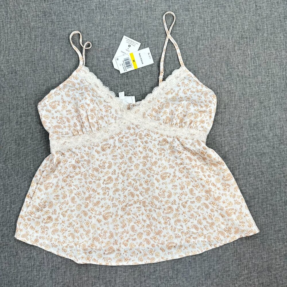 NEW! Hippie Rose‎ Satin Camisole Tank Top Lace Trim Cream Floral Medium - Picture 2 of 12